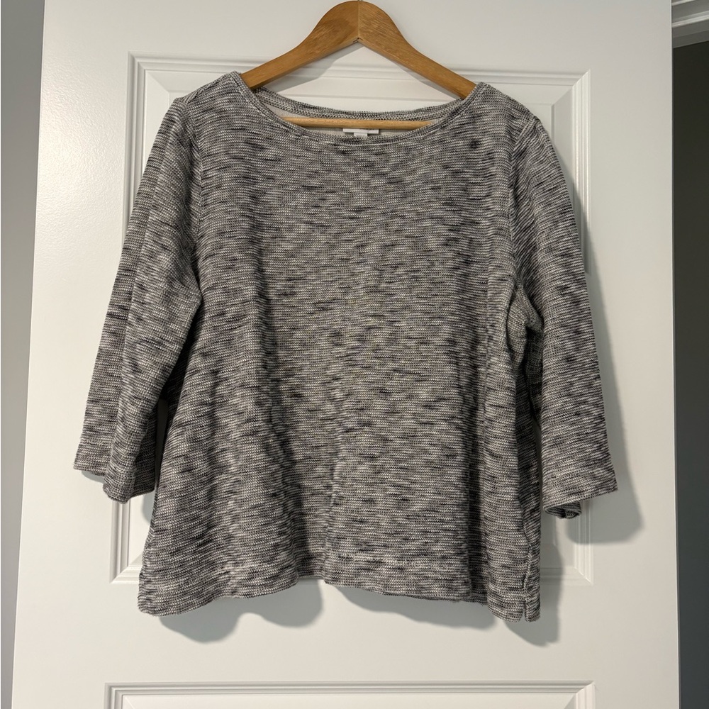 Pure Jill Marled Gray 100% Cotton Knit Pullover Sweater 3/4 Sleeve Women's
